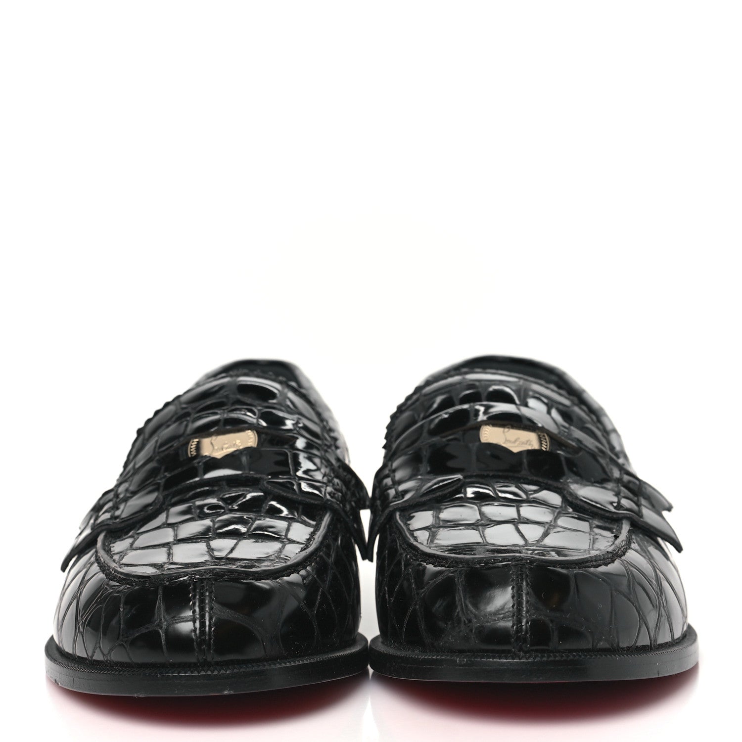 Christian Louboutin Patent Crocodile Embossed Flat Penny Loafers 37 Black 2 of 7