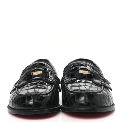 Christian Louboutin Patent Crocodile Embossed Flat Penny Loafers 37 Black 2 of 7