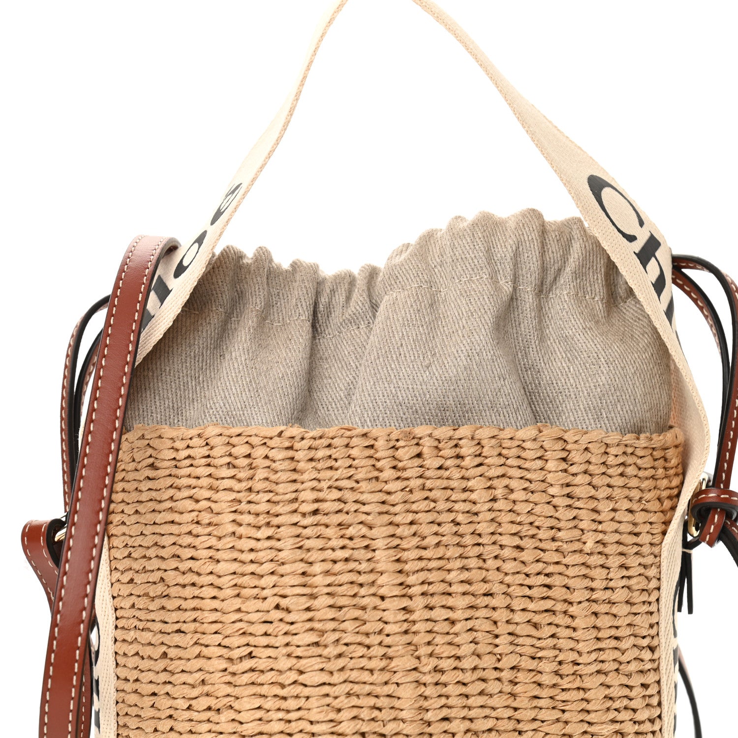 Chloe Raffia Calfskin Small Woody Basket Bag Brown 8 of 10
