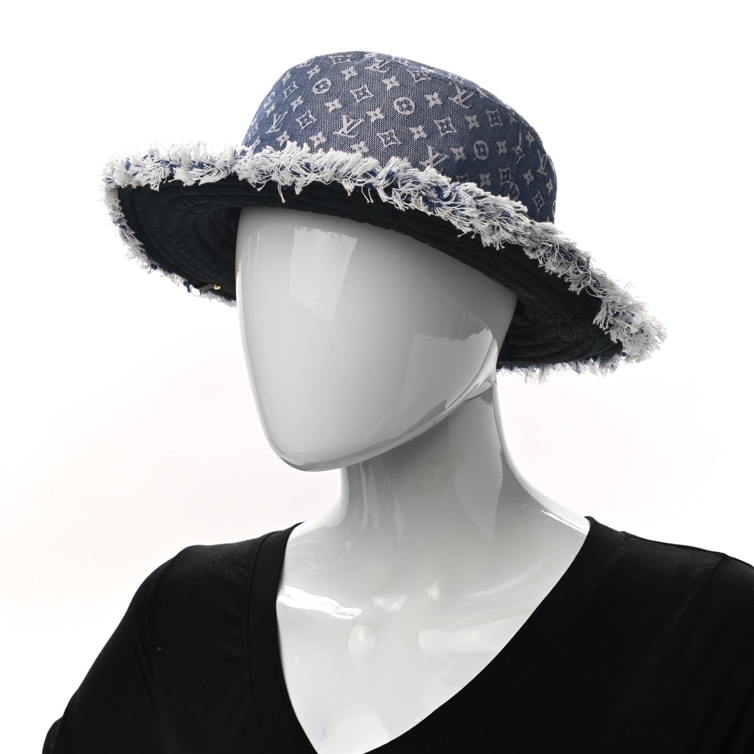 Louis Vuitton Monogram Denim Fringe Bob Bucket Hat M Blue 2 of 10