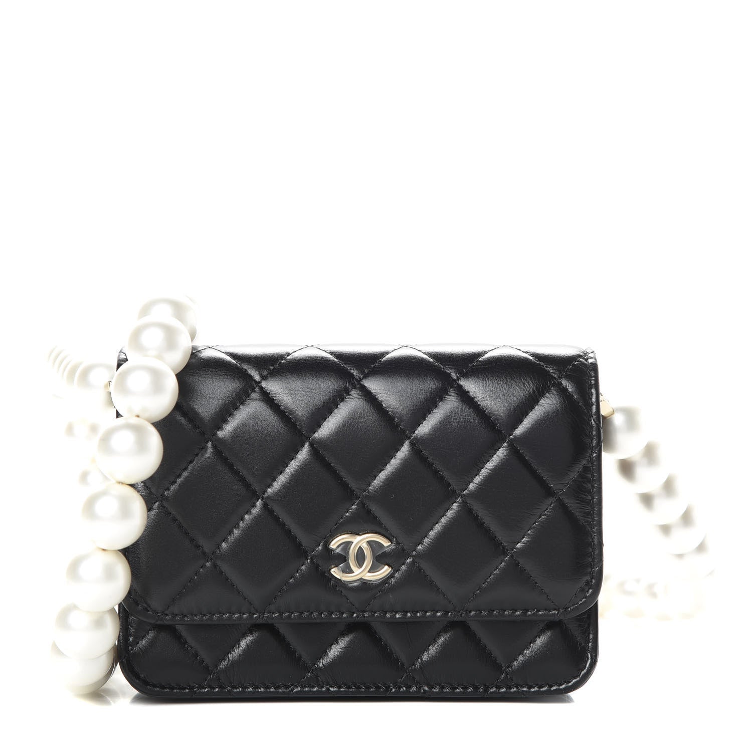 Chanel Calfskin Quilted Mini Maxi Pearls Wallet On Chain WOC Black 1 of 12