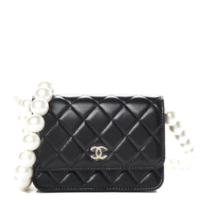 Chanel Calfskin Quilted Mini Maxi Pearls Wallet On Chain WOC Black 1 of 12