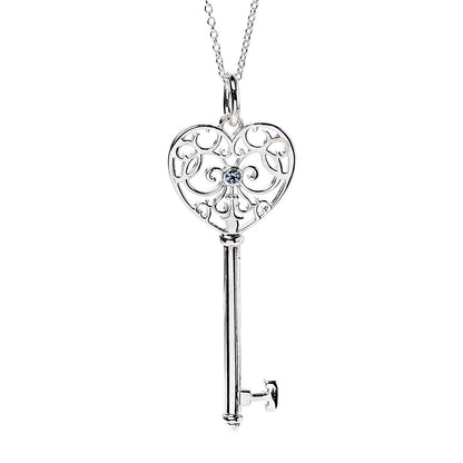 Tiffany Sterling Silver Blue Sapphire Enchant Heart Key Pendant Necklace 4 of 7