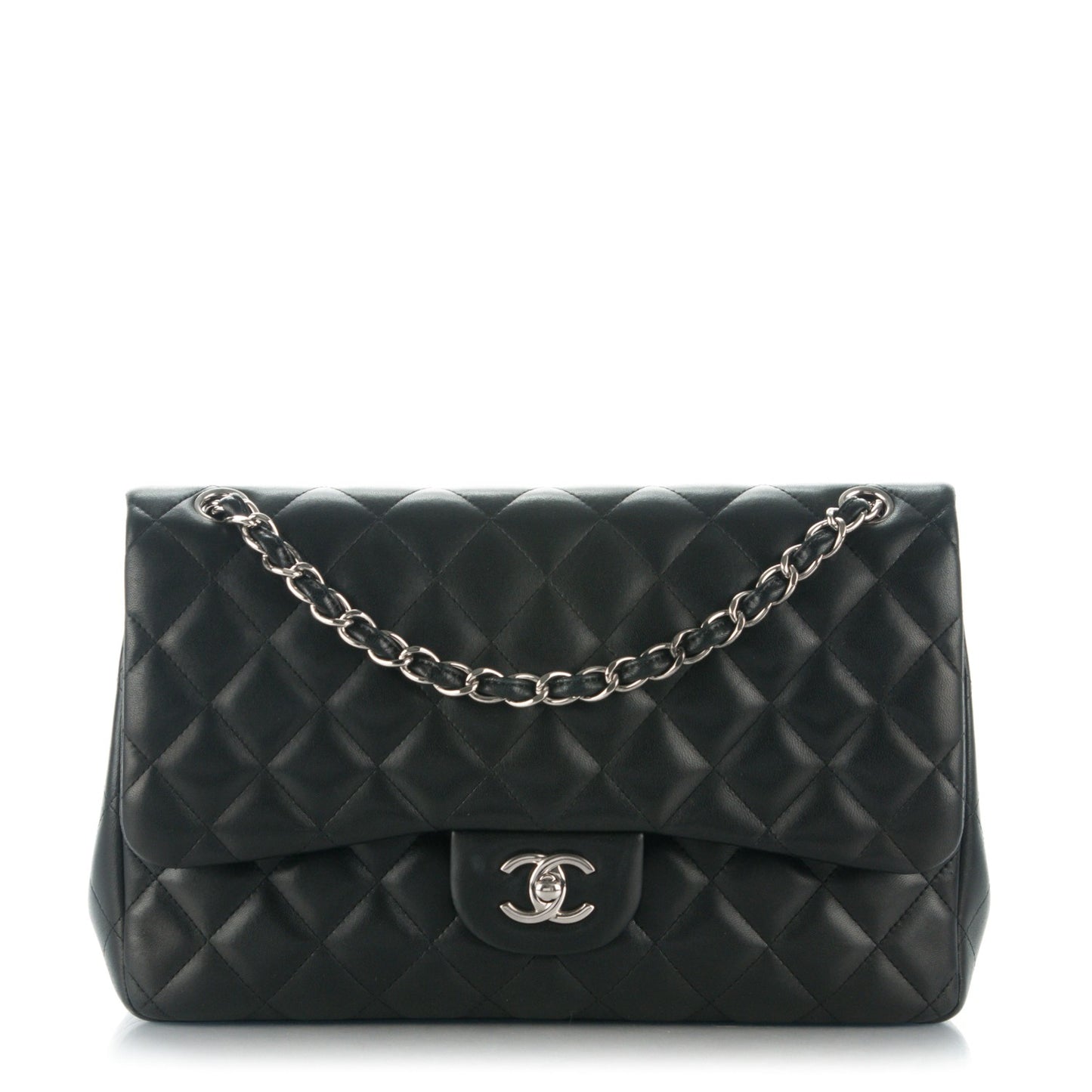 Lambskin Quilted Jumbo Double Flap Black