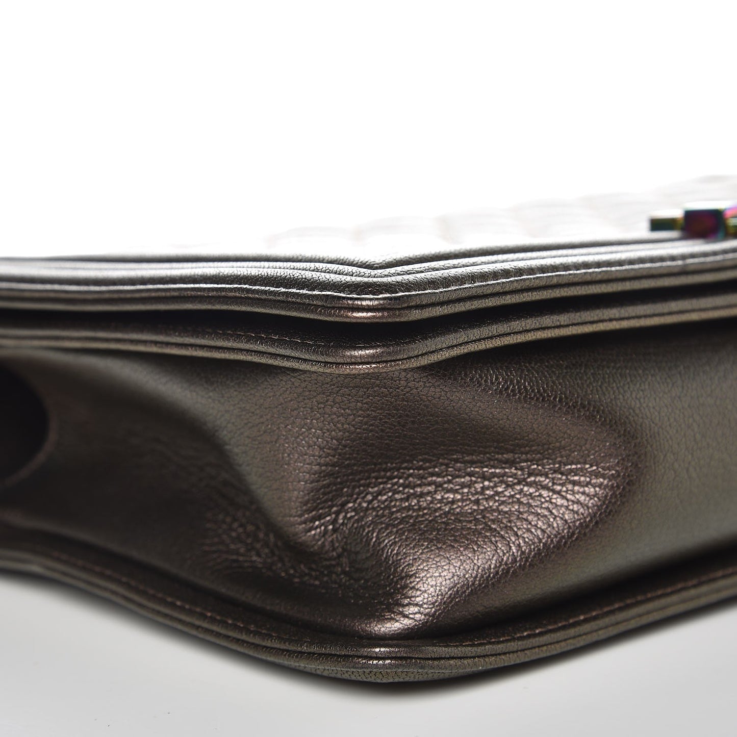 Iridescent Goatskin Quilted New Medium Boy Flap Dark Gold