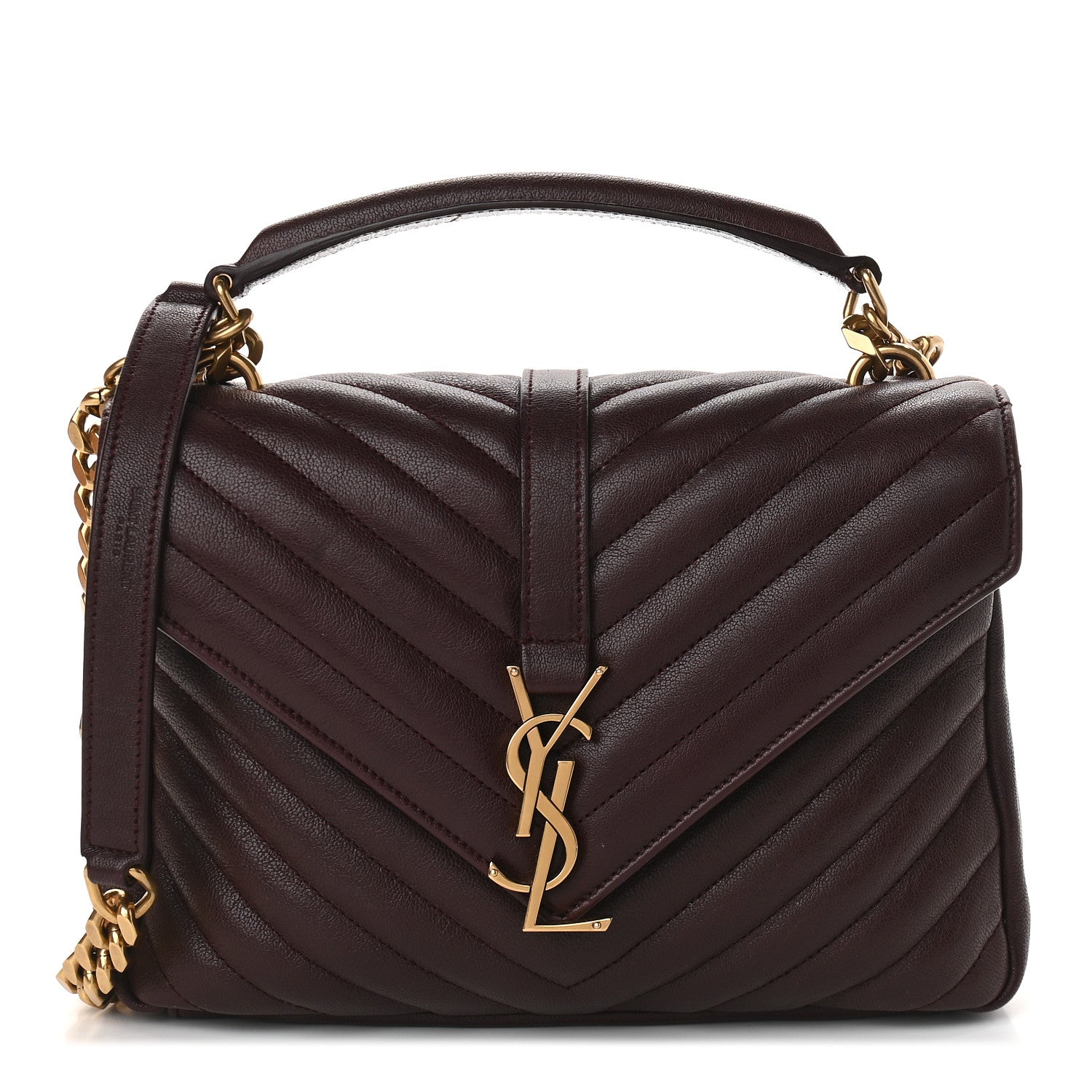 Saint Laurent Sheepskin Matelasse Chevron Monogram Medium College Bag Amaranto 1 of 8
