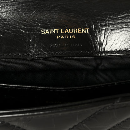 Saint Laurent Shiny Calfskin Matelasse Chevron Monogram Mini College Bag Black 6 of 11