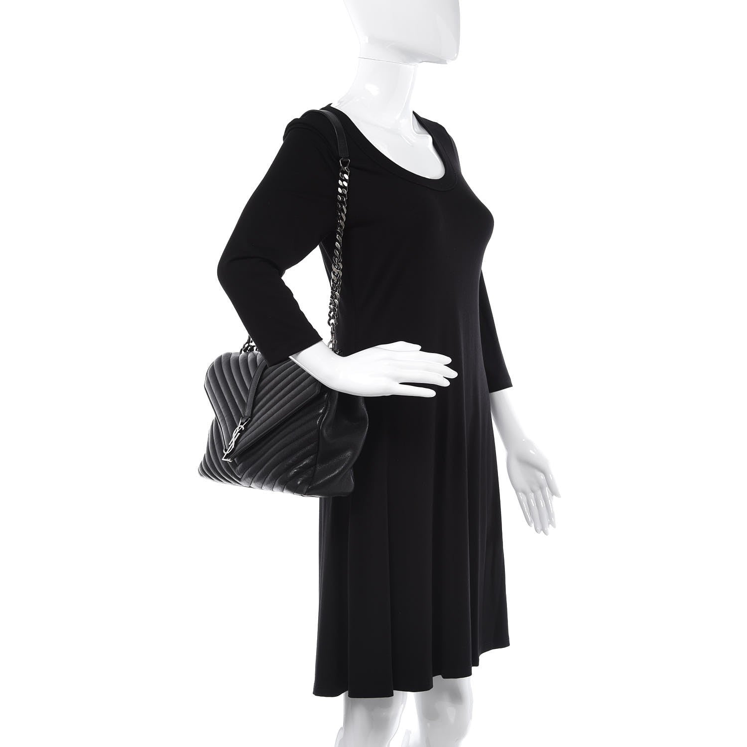 Saint Laurent Sheepskin Matelasse Chevron Monogram Large College Satchel Black 2 of 13