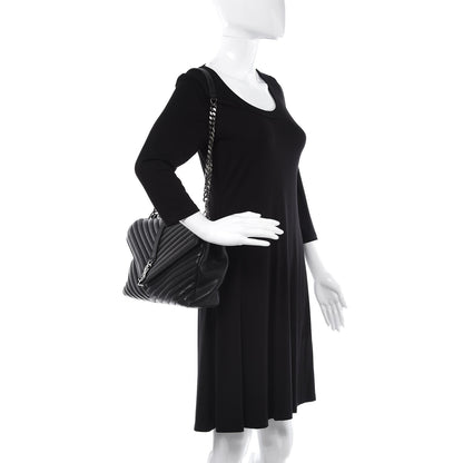 Saint Laurent Sheepskin Matelasse Chevron Monogram Large College Satchel Black 2 of 13