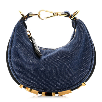 Fendi Denim Shiny Nappa Nano Fendigraphy Hobo Charm Blue Moro 1 of 10