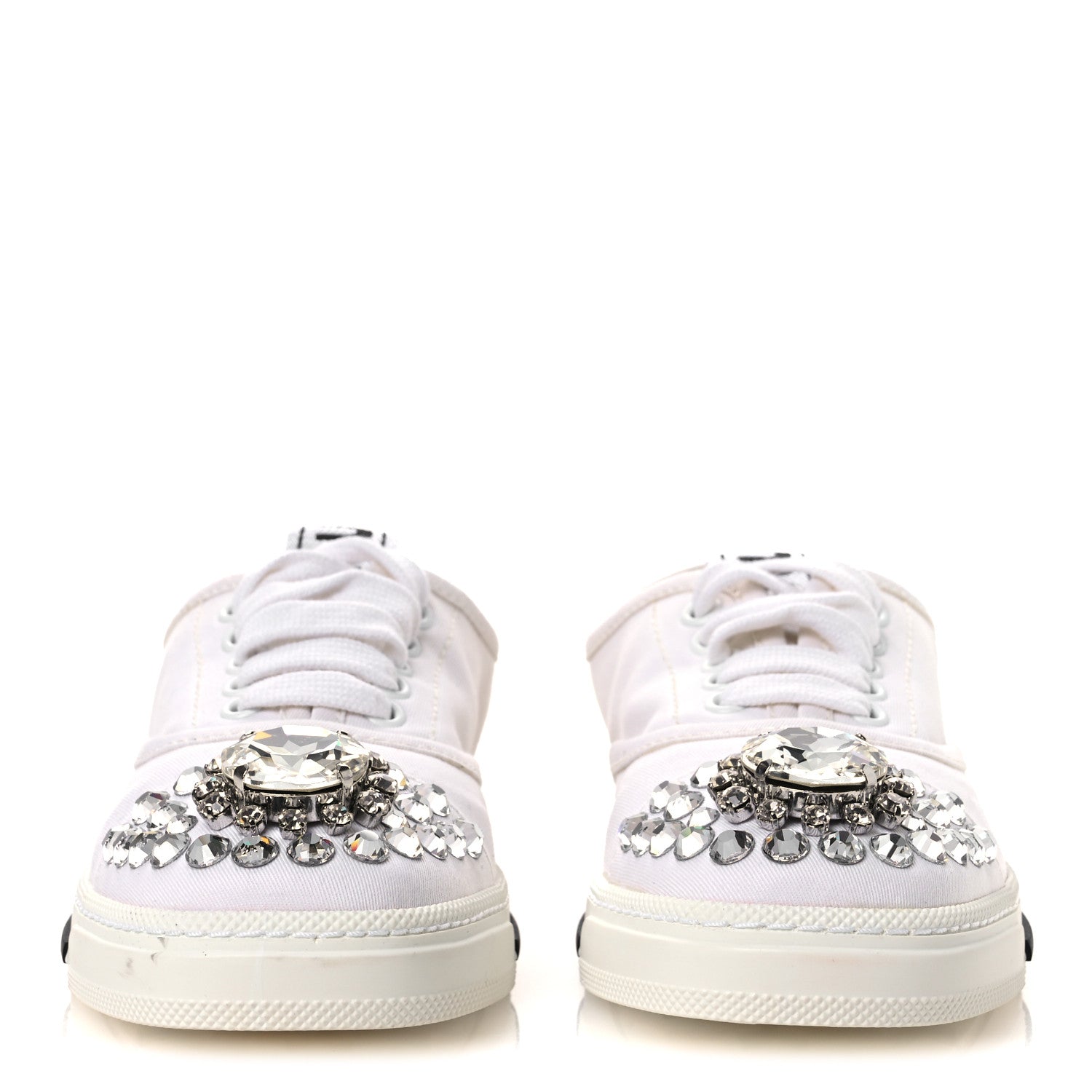 Miu Miu Gabardine Crystal Low Sneakers 35 Bianco 3 of 12