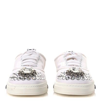 Miu Miu Gabardine Crystal Low Sneakers 35 Bianco 3 of 12