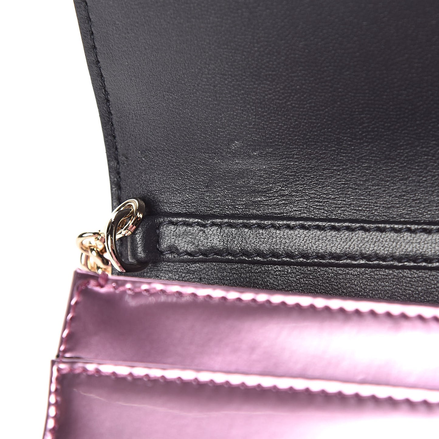 Metallic Patent Micro-Cannage Diorama Wallet on Chain Pouch Pink