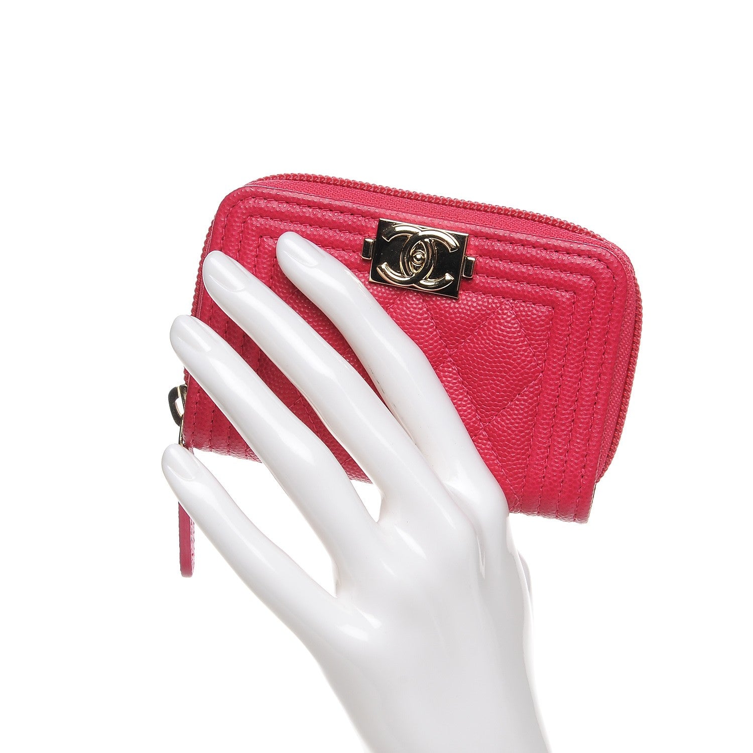 Chanel Caviar Quilted Boy Zip Around Coin Purse Wallet Fuchsia 2 of 8