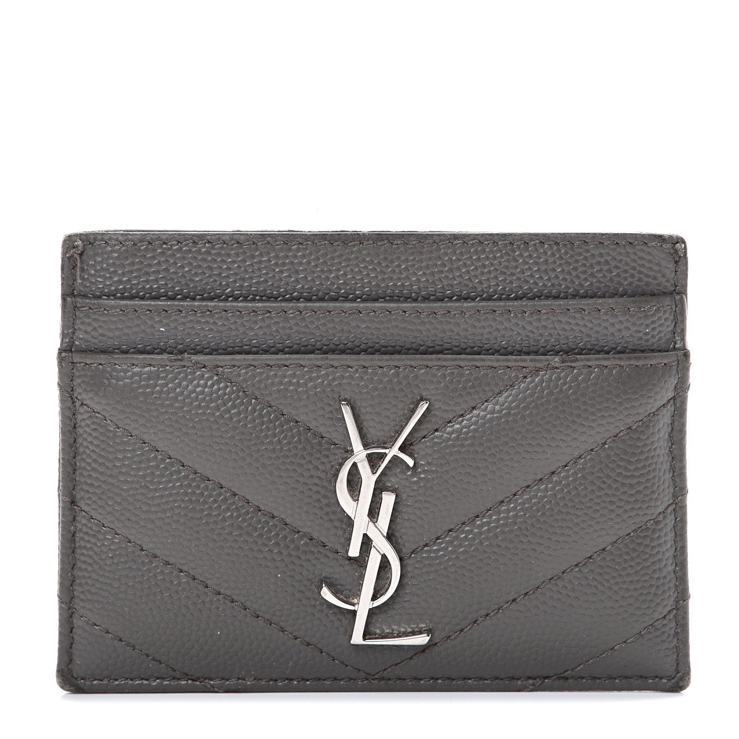 Saint Laurent Grain De Poudre Matelasse Chevron Monogram Card Case Coal 1 of 12