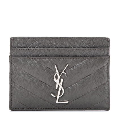 Saint Laurent Grain De Poudre Matelasse Chevron Monogram Card Case Coal 1 of 12