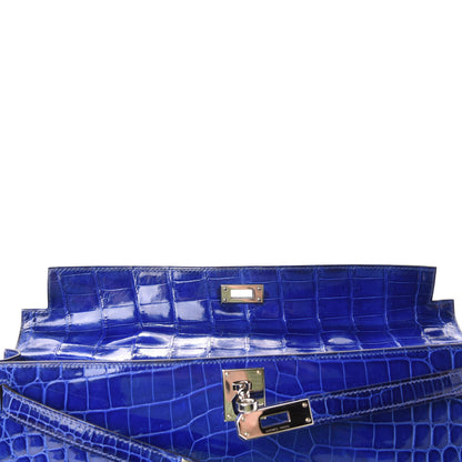 Hermes Shiny Niloticus Crocodile Kelly Cut Pochette Bleu Electrique 14 of 29