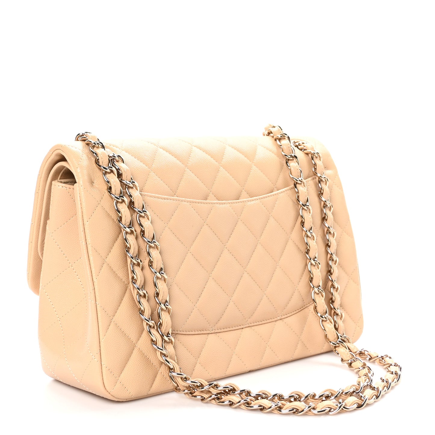 Caviar Quilted Jumbo Double Flap Beige