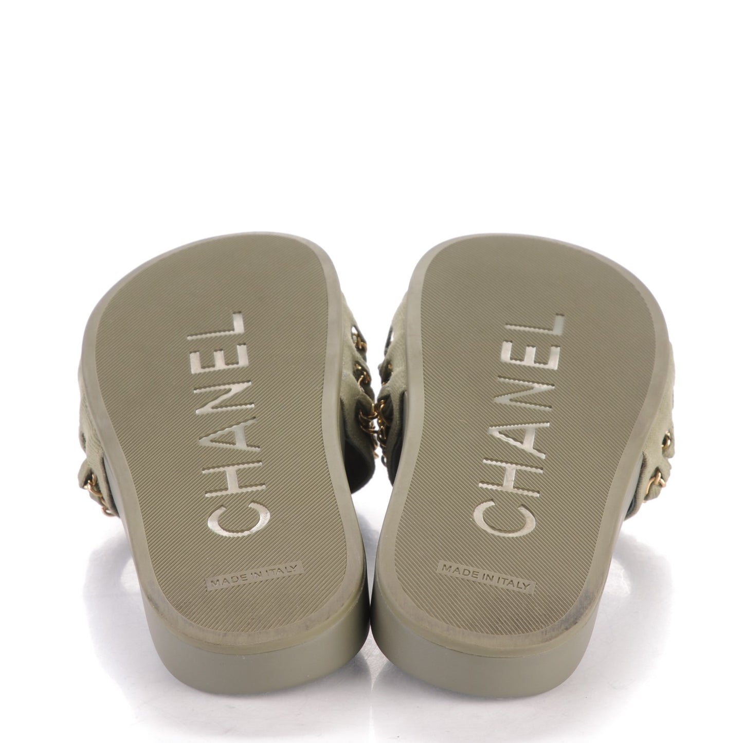 Canvas Chain Flat Sandals 36 Khaki