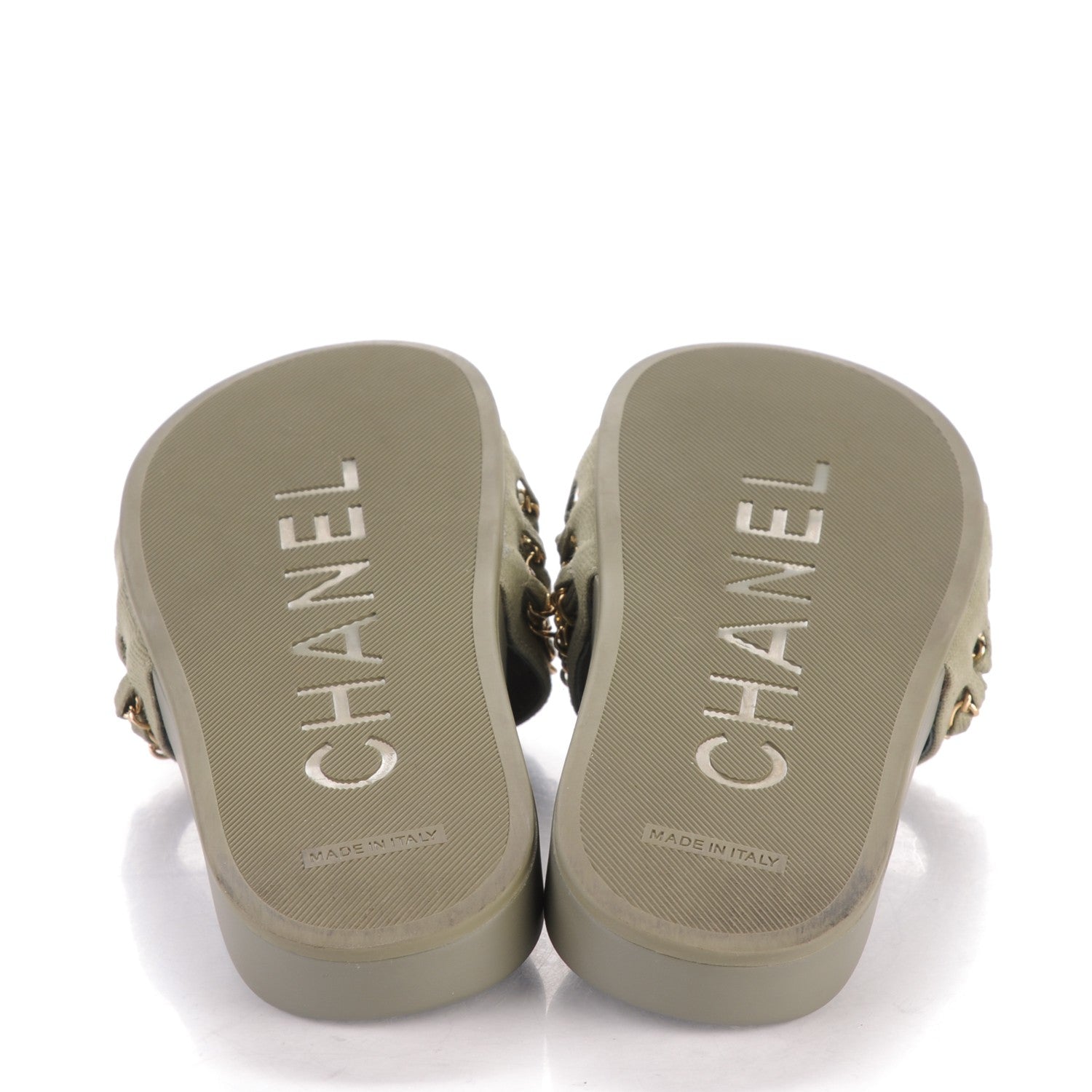 Chanel Canvas Chain Flat Sandals 36 Khaki 5 of 7