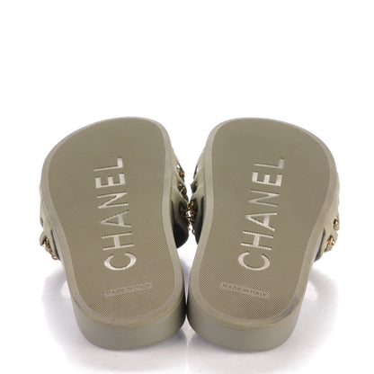 Chanel Canvas Chain Flat Sandals 36 Khaki 5 of 7