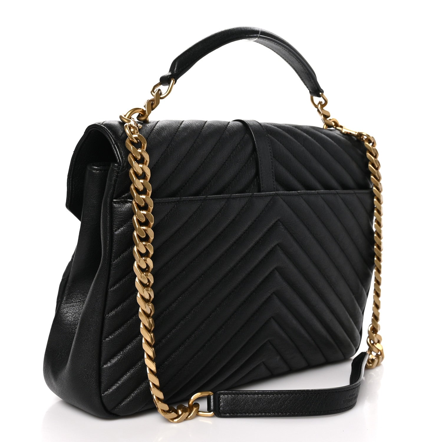 Saint Laurent Sheepskin Matelasse Chevron Monogram Large College Satchel Black 3 of 11