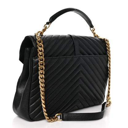 Saint Laurent Sheepskin Matelasse Chevron Monogram Large College Satchel Black 3 of 11