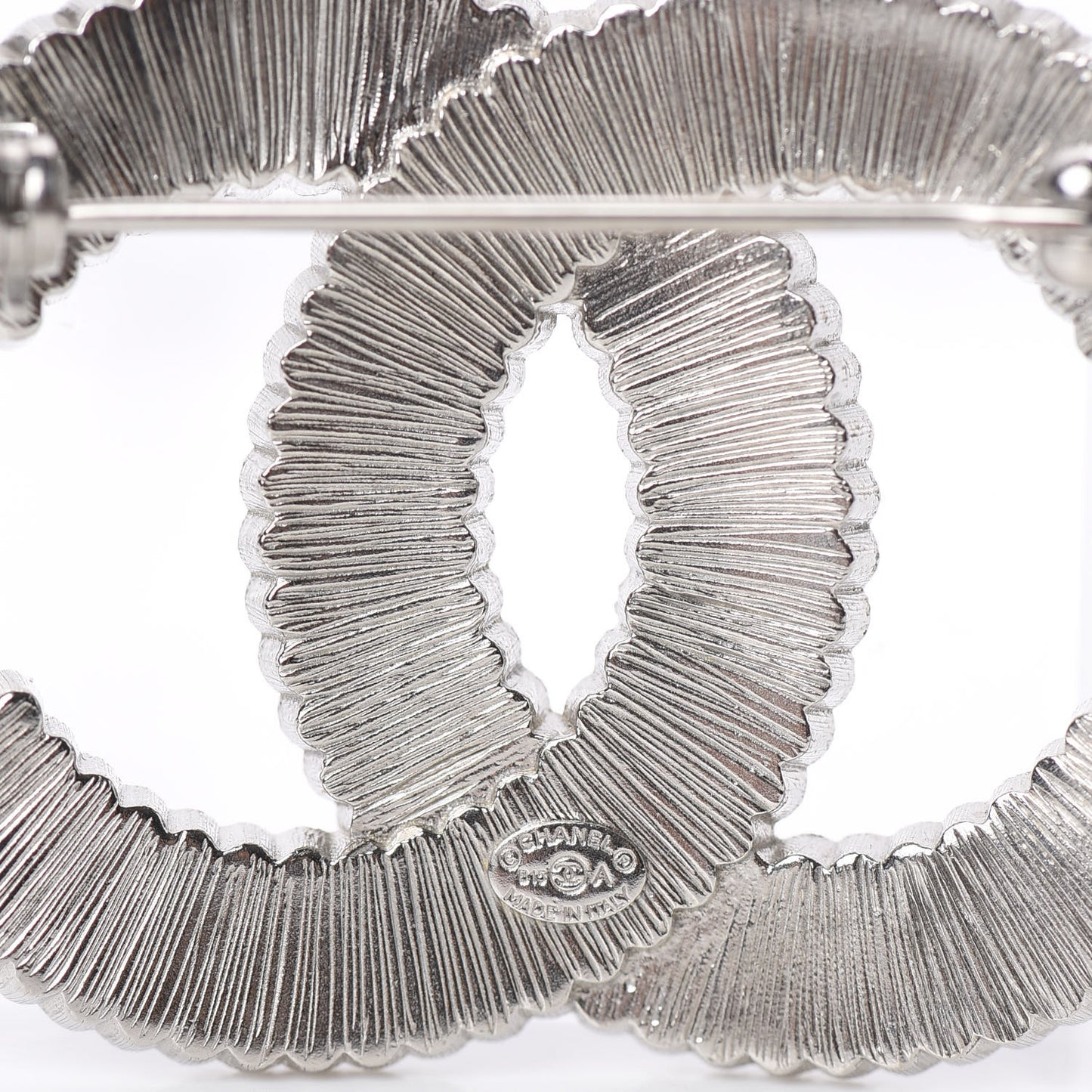 Crystal Glass CC Brooch Silver