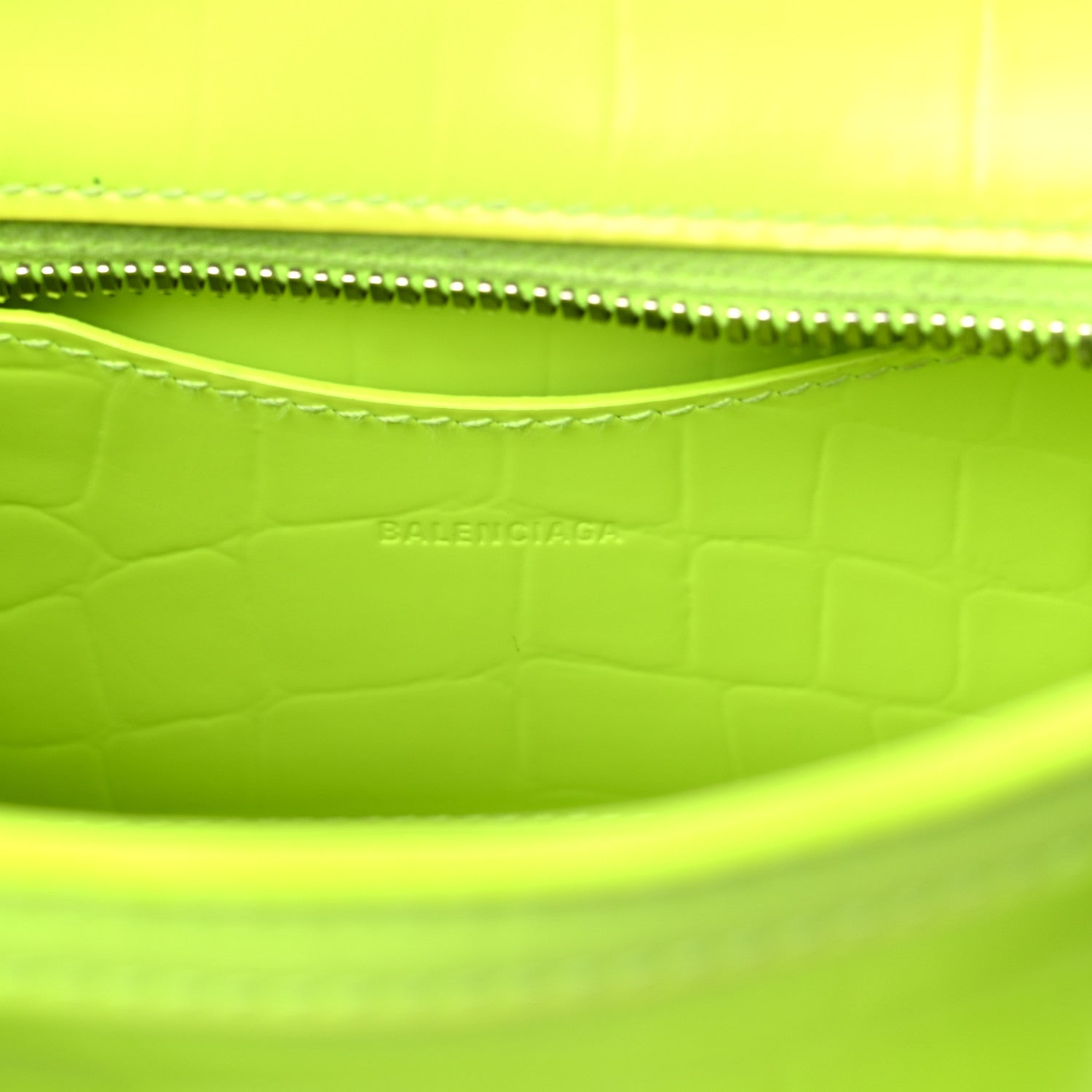 Balenciaga Semi Shiny Calfskin Crocodile Embossed Neo Classic Silver Hardware Mini City Fluo Yellow 6 of 26