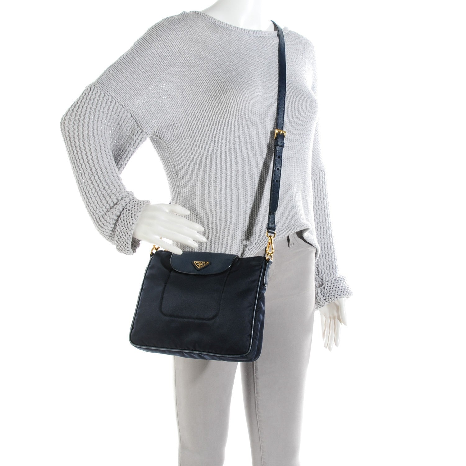 Prada Tessuto Nylon Saffiano Crossbody Bag Blue 2 of 9