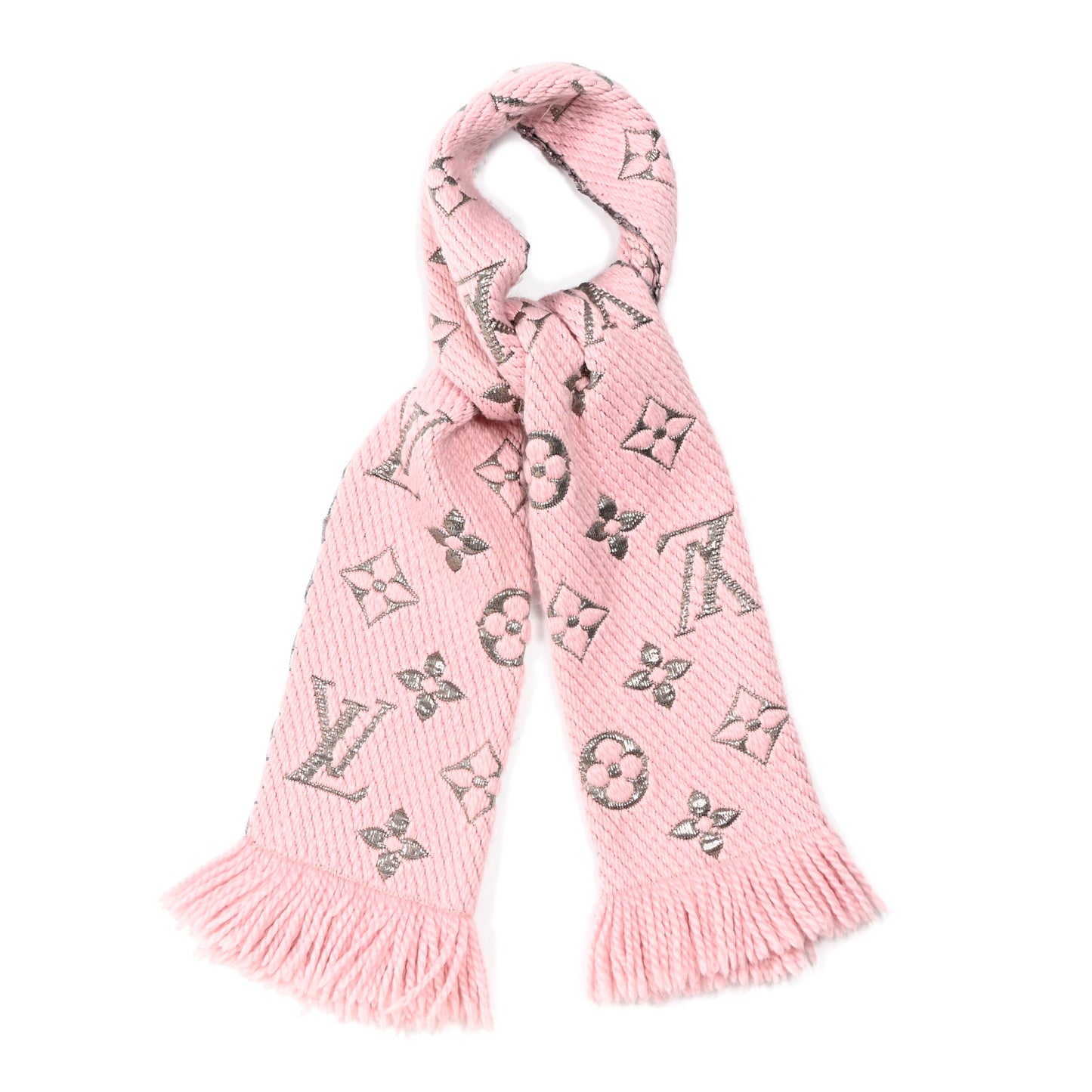 Wool Silk Logomania Shine Scarf Pink