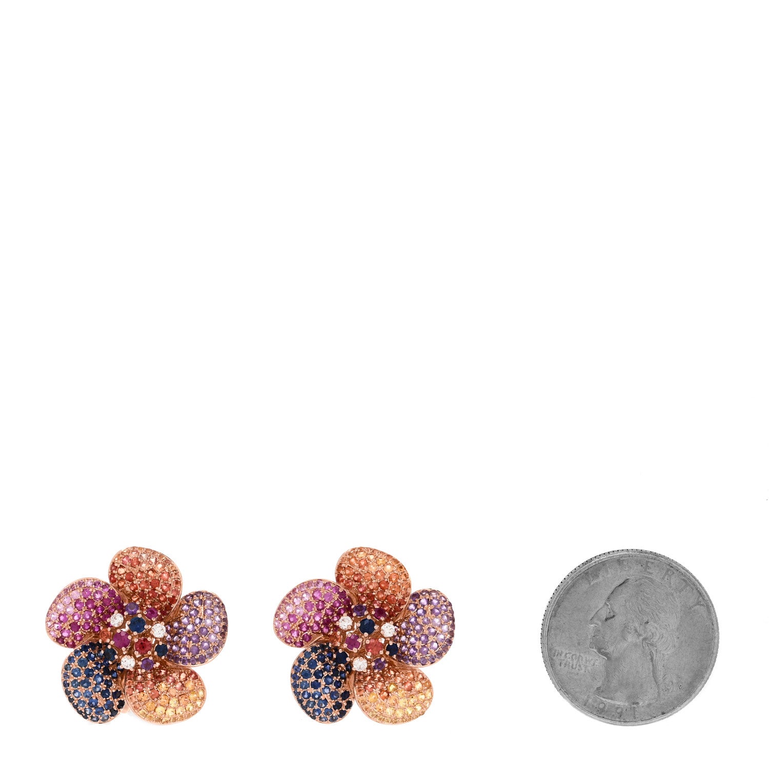 Parker & West by FASHIONPHILE 18K Rose Gold Diamond Rainbow Sapphire Flower Earrings 2 of 5