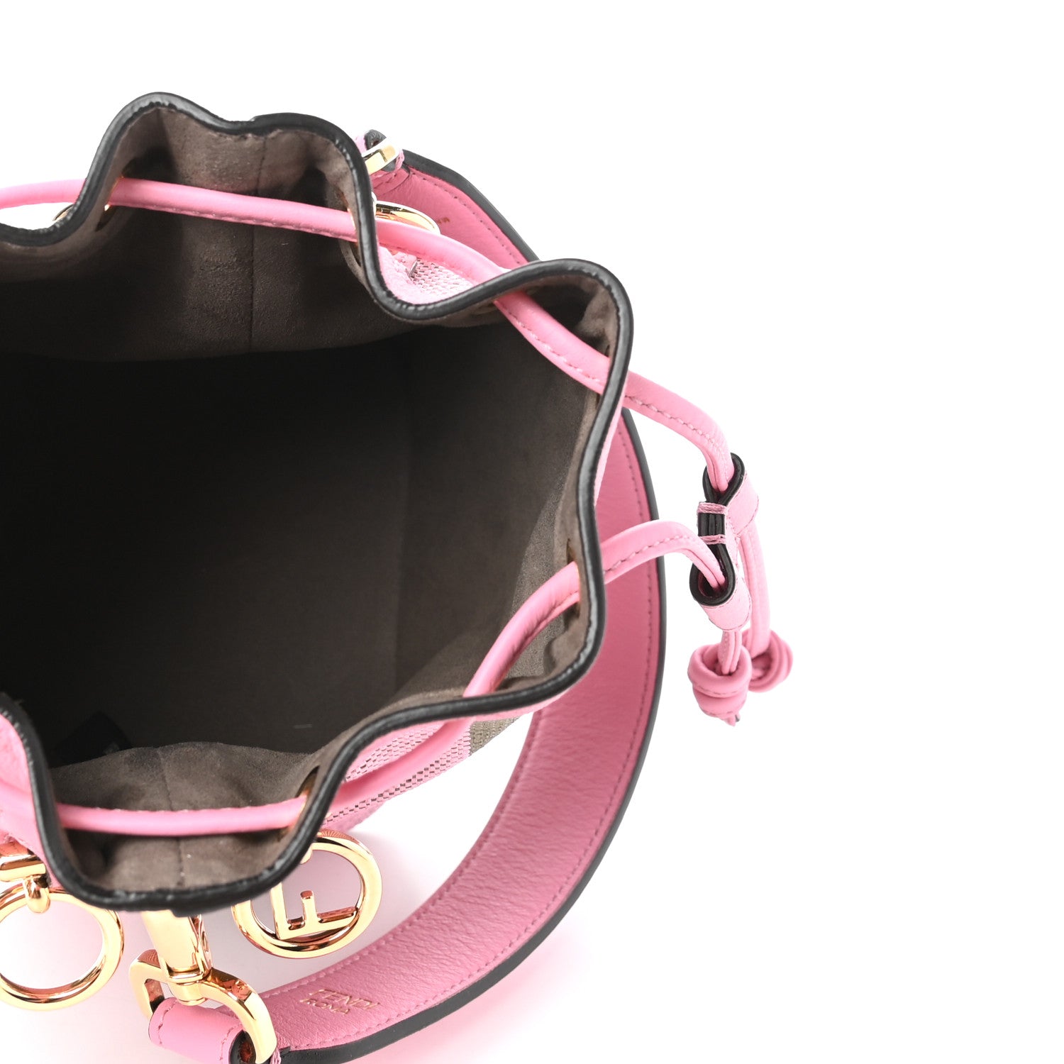 Fendi Raffia Vitello Seta F is Fendi Pequin Gingham Woven Mini Mon Tresor Bucket Bag Military Rosa Lollypop 5 of 9