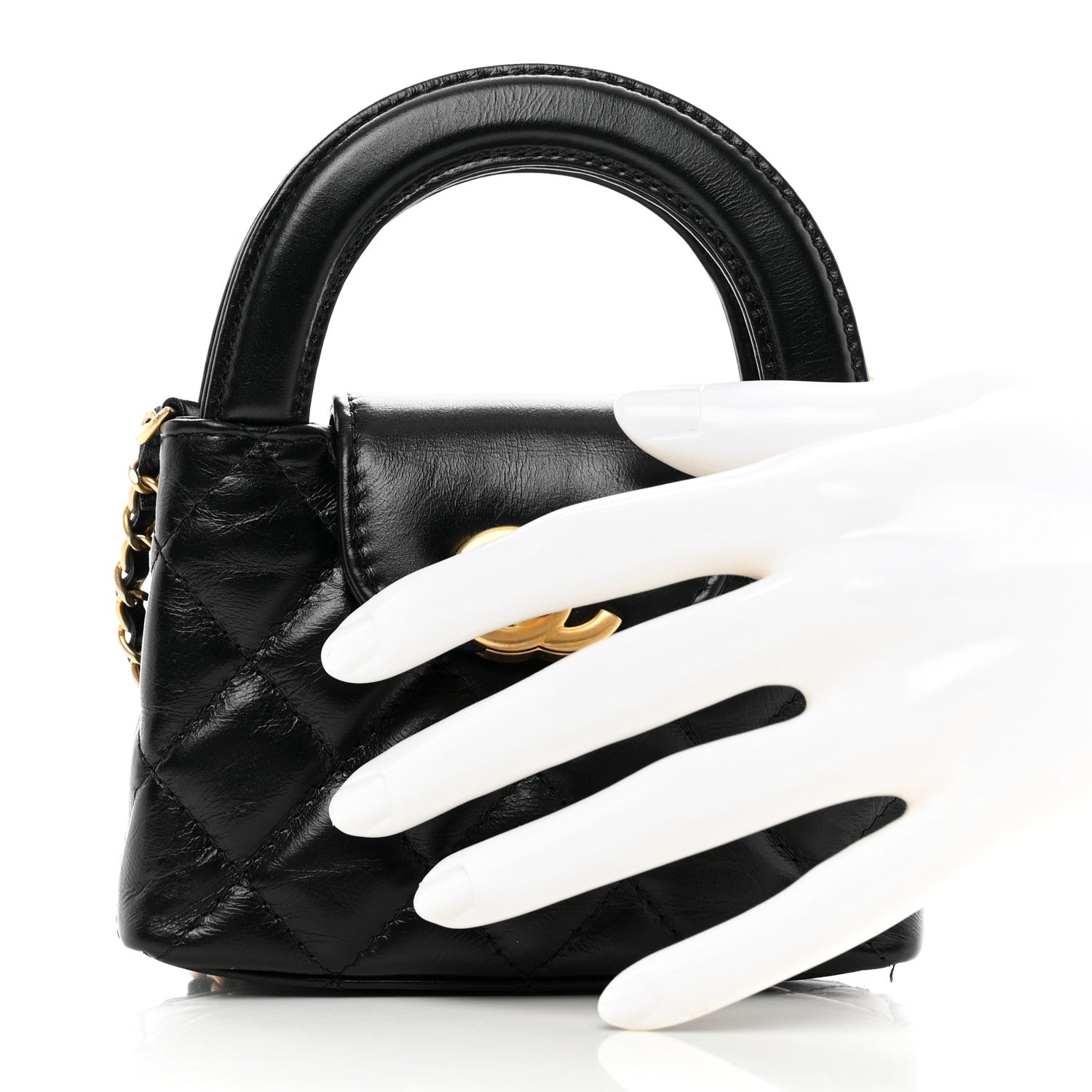 Chanel Shiny Aged Calfskin Quilted Mini Nano Kelly Shopper Black 2 of 7
