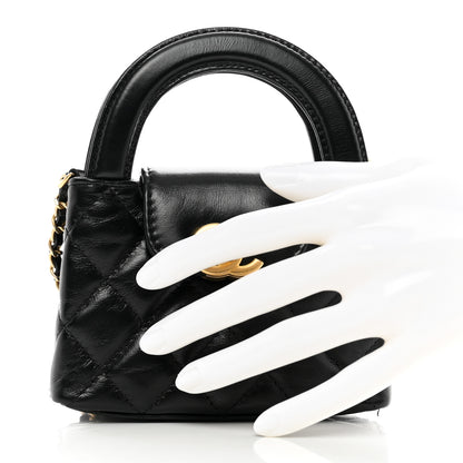 Chanel Shiny Aged Calfskin Quilted Mini Nano Kelly Shopper Black 2 of 7
