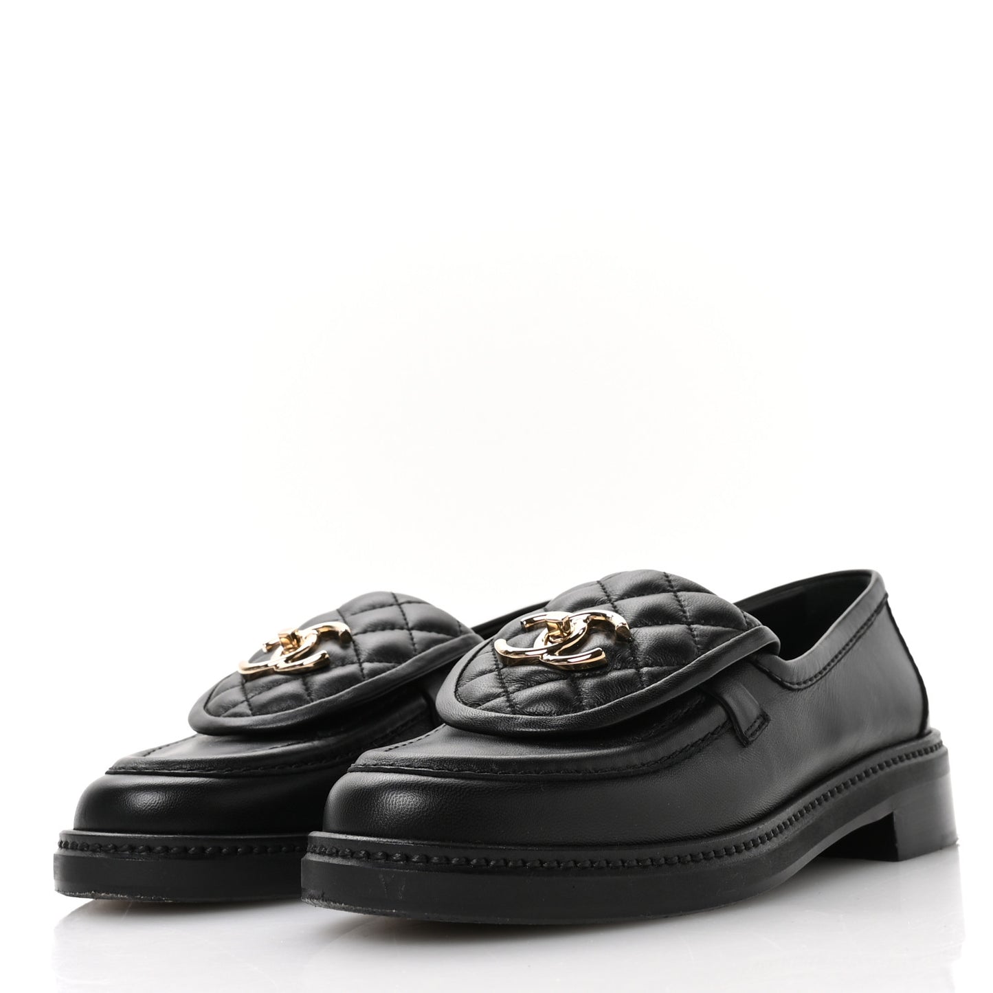 Lambskin Quilted CC Turnlock Loafers 36 Black