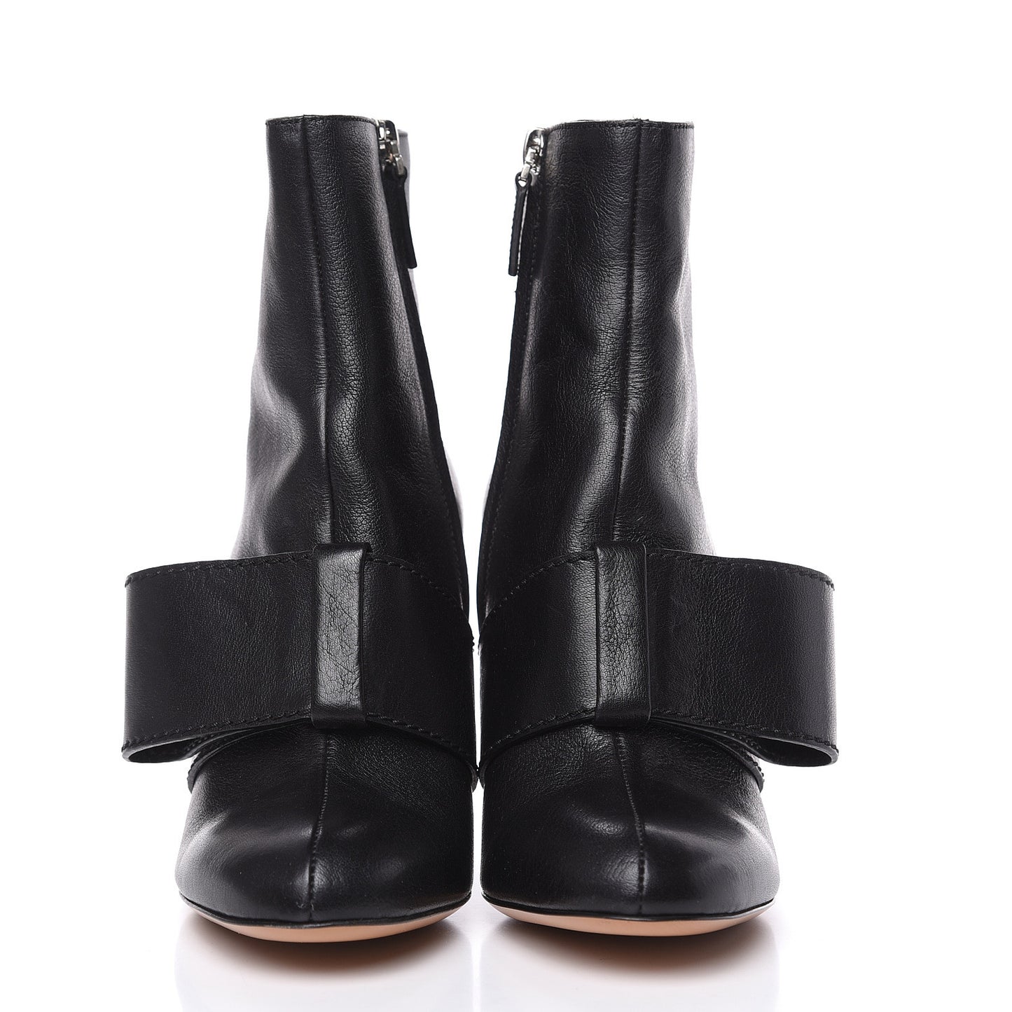 Calfskin Bow Ankle Boots 37.5 Black