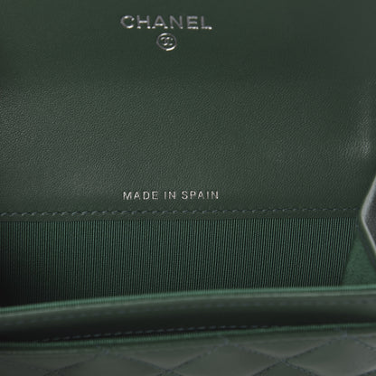 Chanel Lambskin Quilted Flap Card Holder Wallet Green 6 of 7