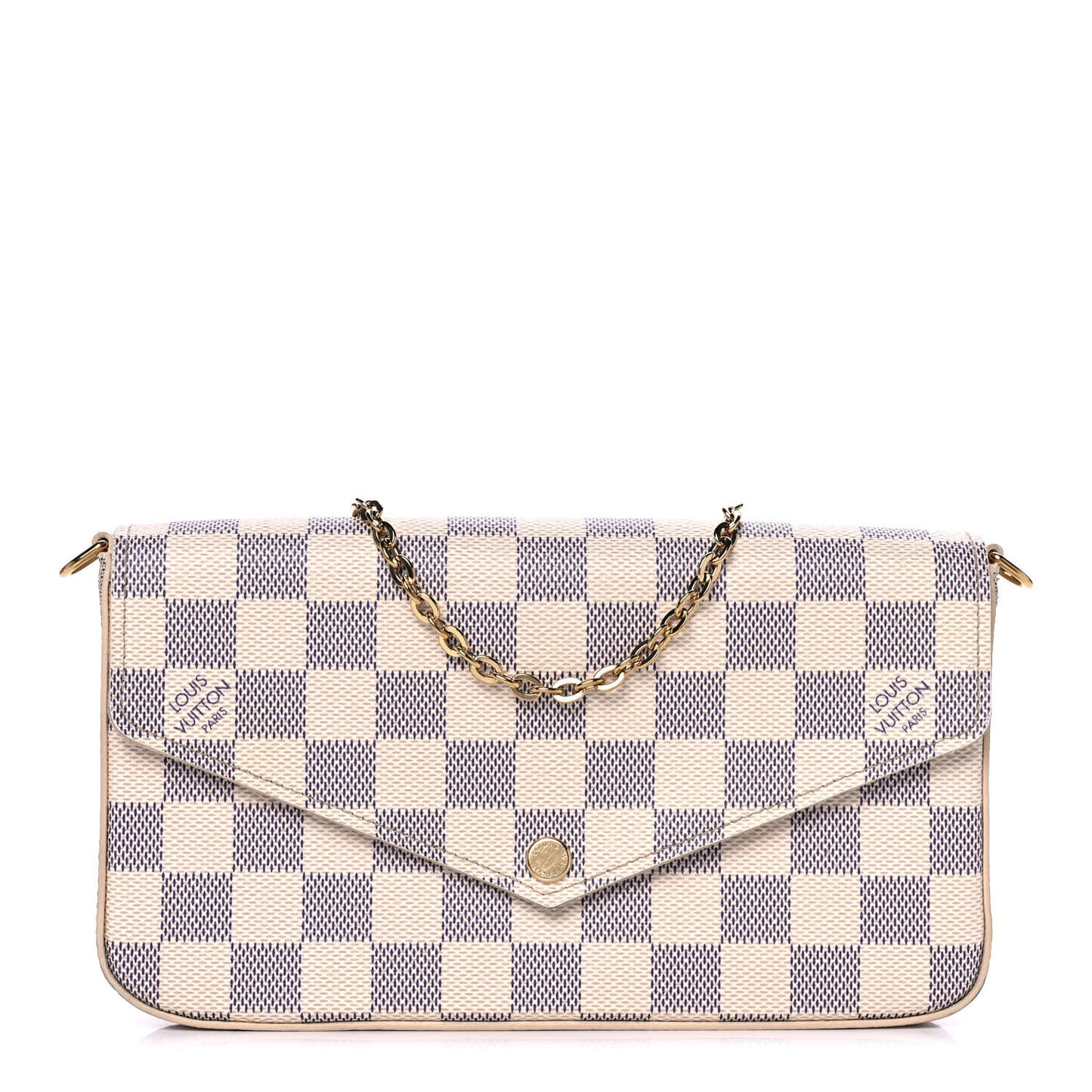 Damier Azur Pochette Felicie Chain Wallet Rose Ballerine