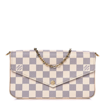 Louis Vuitton Damier Azur Pochette Felicie Chain Wallet Rose Ballerine 1 of 16