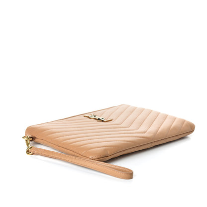 Saint Laurent Calfskin Matelasse Chevron Monogram A5 Wristlet Dune 3 of 10
