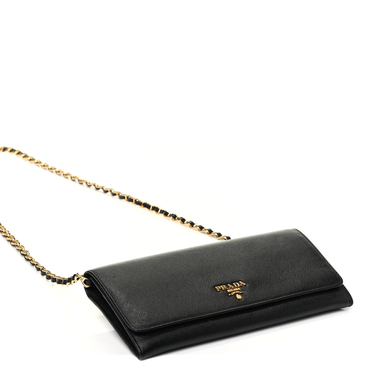 Saffiano Metal Oro Chain Wallet Black