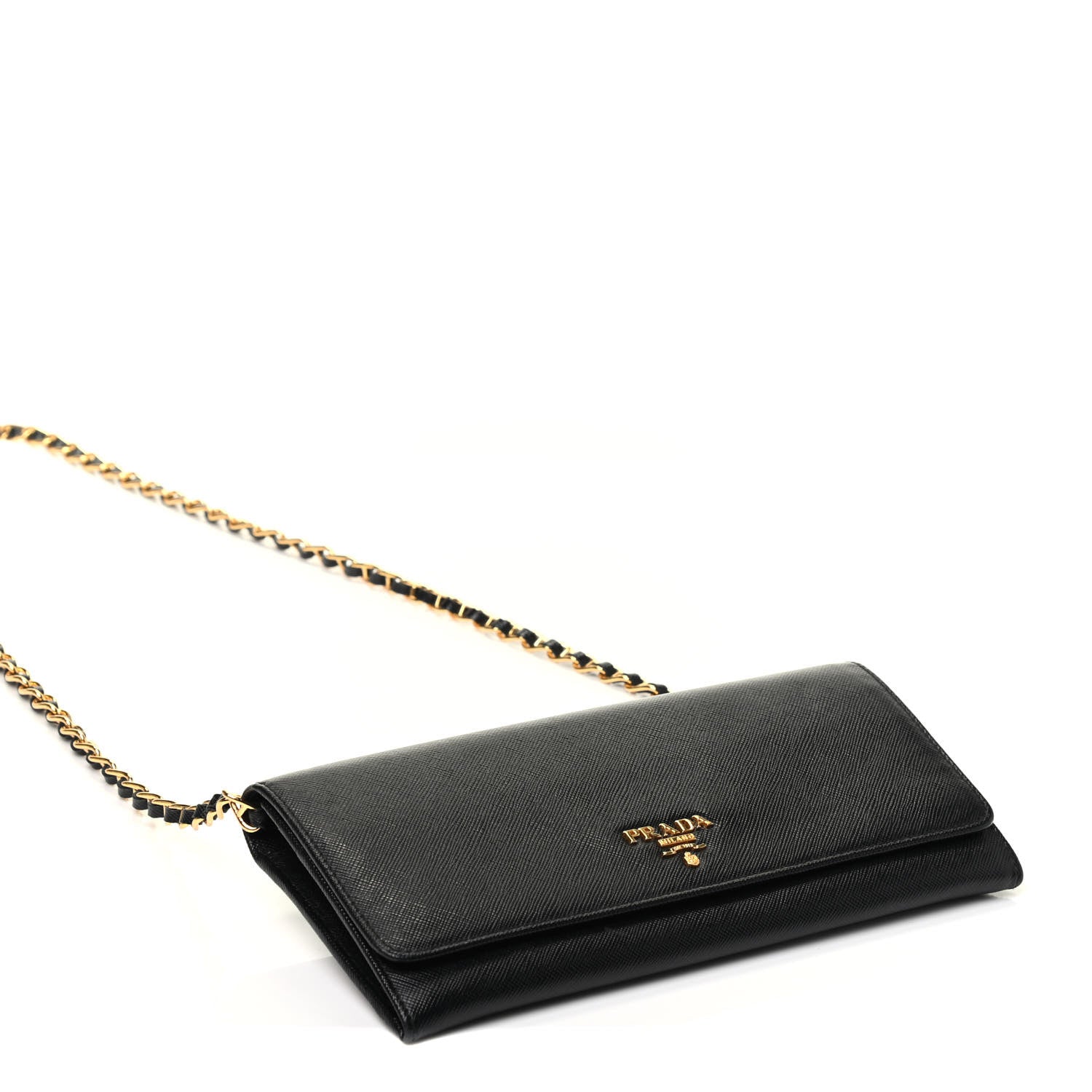 Prada Saffiano Metal Oro Chain Wallet Black 4 of 9