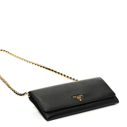 Prada Saffiano Metal Oro Chain Wallet Black 4 of 9