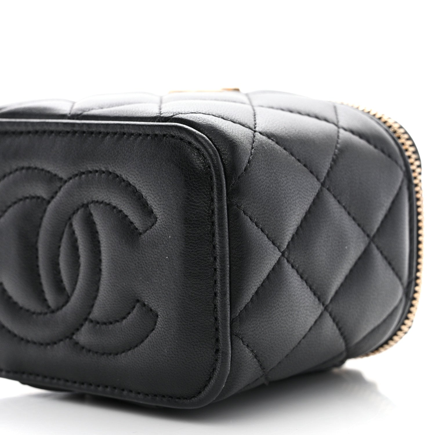 Chanel Lambskin Quilted Metal Mini Top Handle Vanity Case With Chain Black 10 of 12