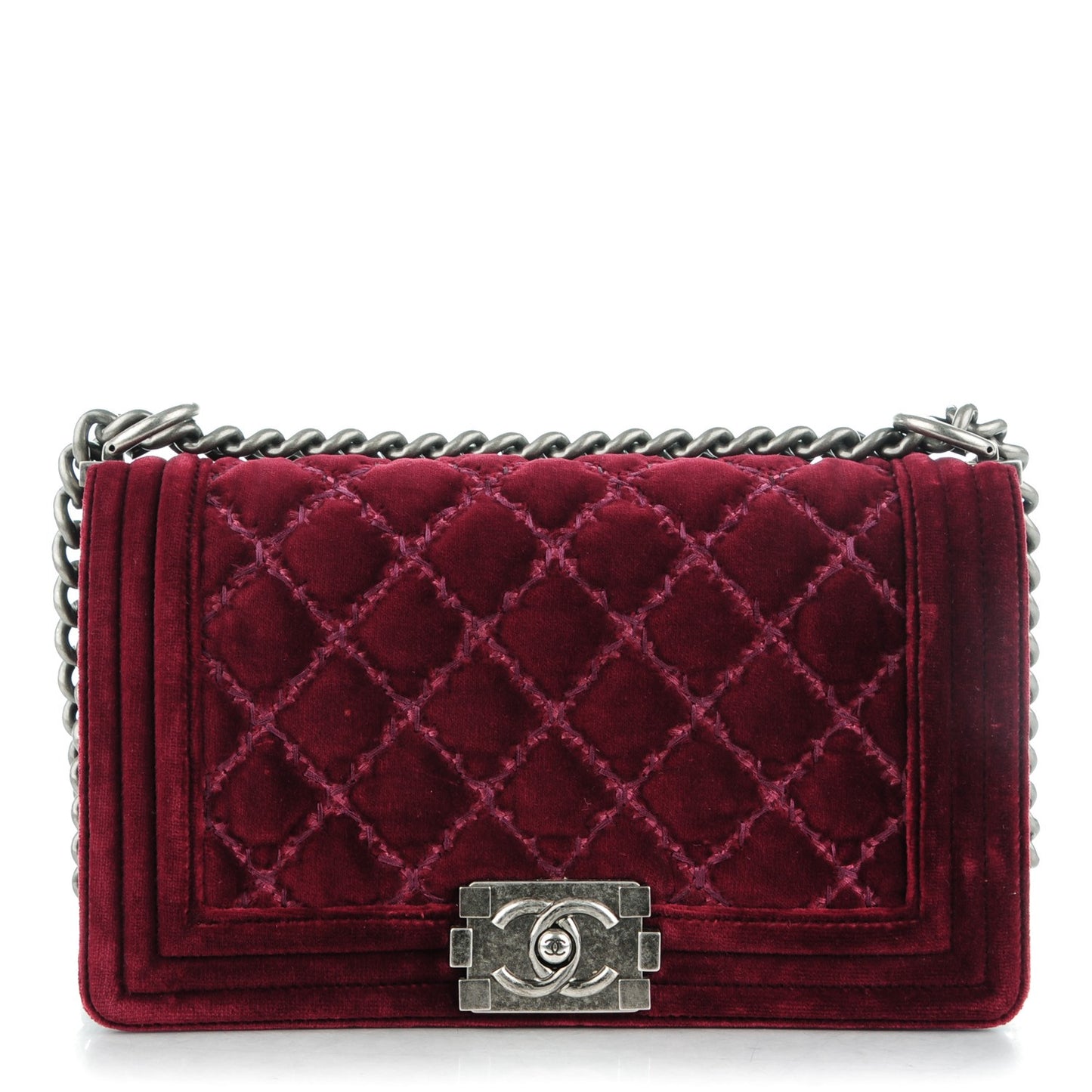 Velvet Quilted Medium Boy Flap Dark Red