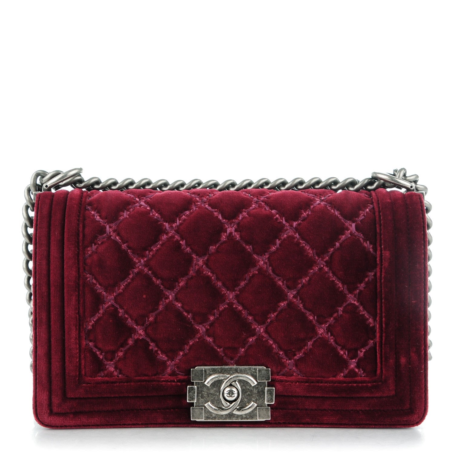 Chanel Velvet Quilted Medium Boy Flap Dark Red 1 of 7