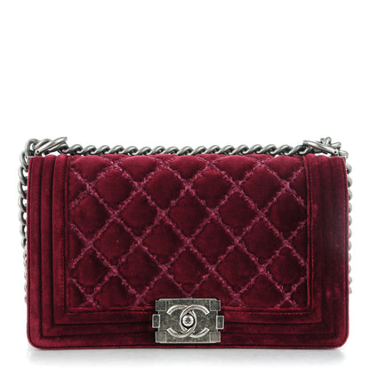 Chanel Velvet Quilted Medium Boy Flap Dark Red 1 of 7