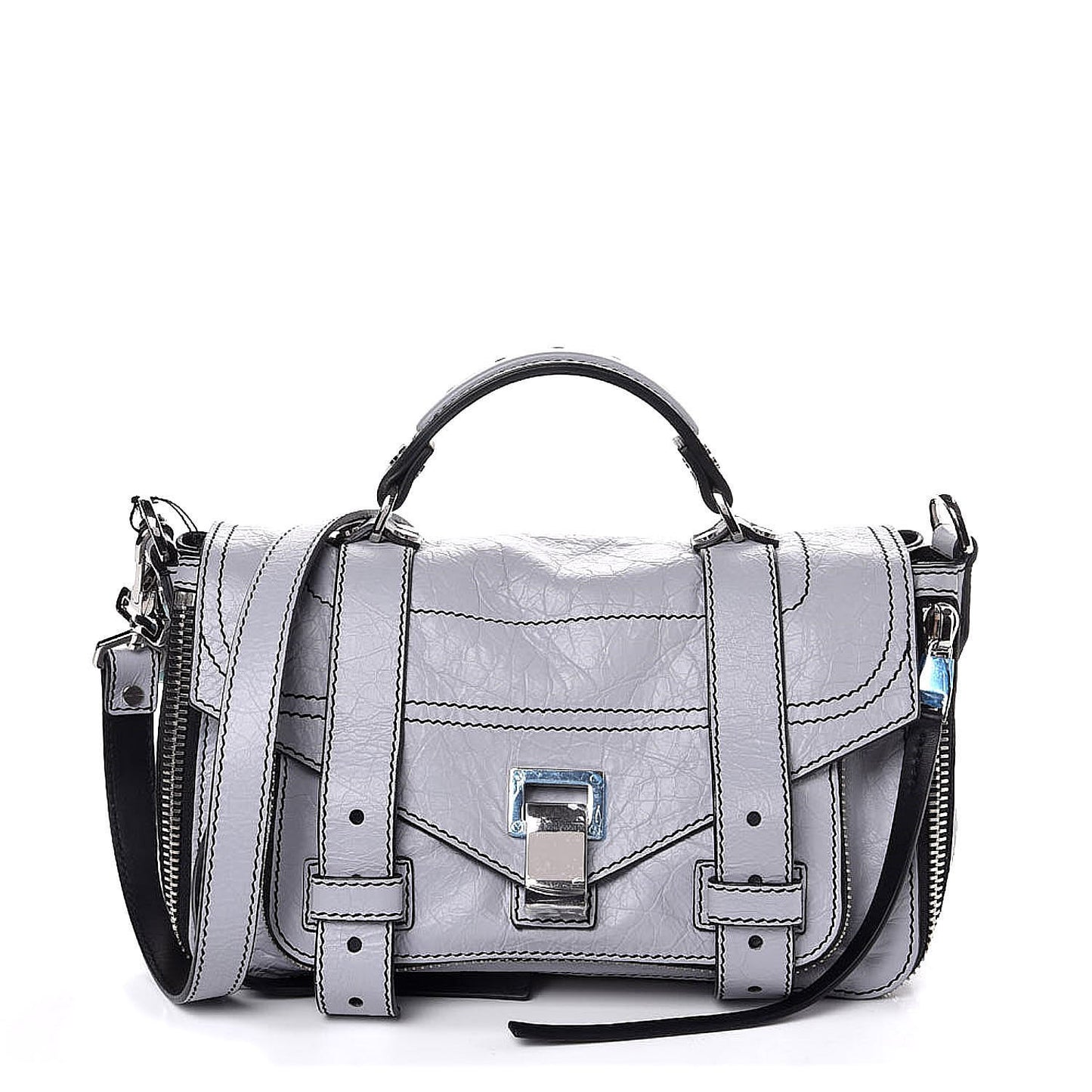 Paper Lambskin Tiny PS1 Plus Zip Satchel Dove Grey