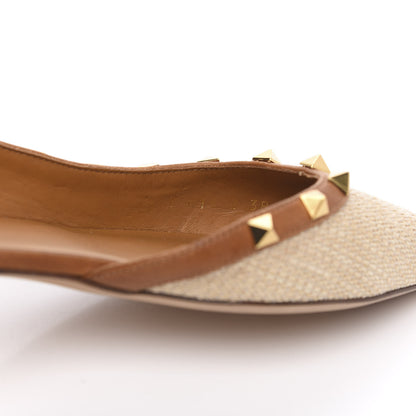Valentino Garavani Raffia Calfskin Rockstud Slingback Flats 38 Naturale 7 of 9
